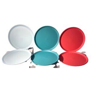Ikea Plastic Plates In Red Turquoise & White Durable 8" Diameter Made in Italy